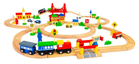 Wooden Train Set, 90 Pieces