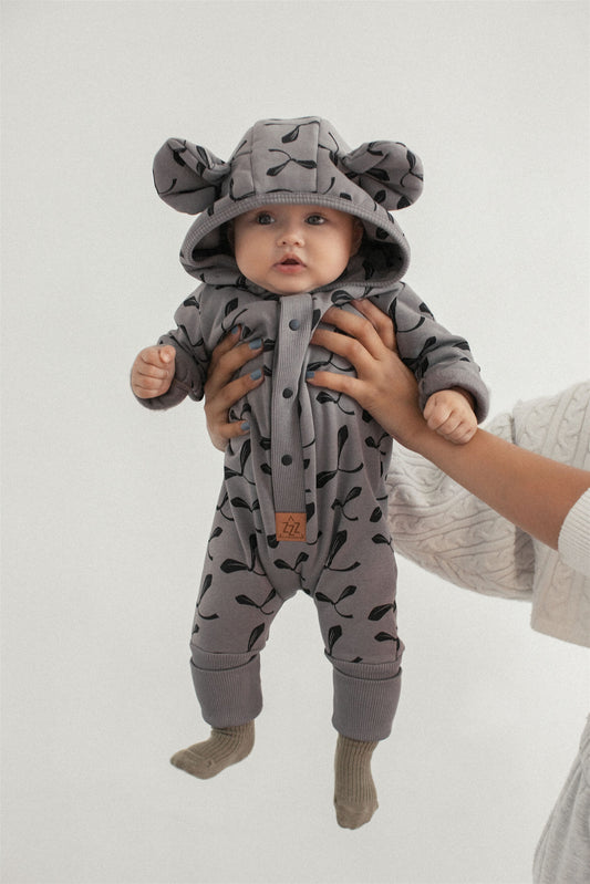 Eared Jumpsuit for Babies and Kids - Steel with Maple Seeds