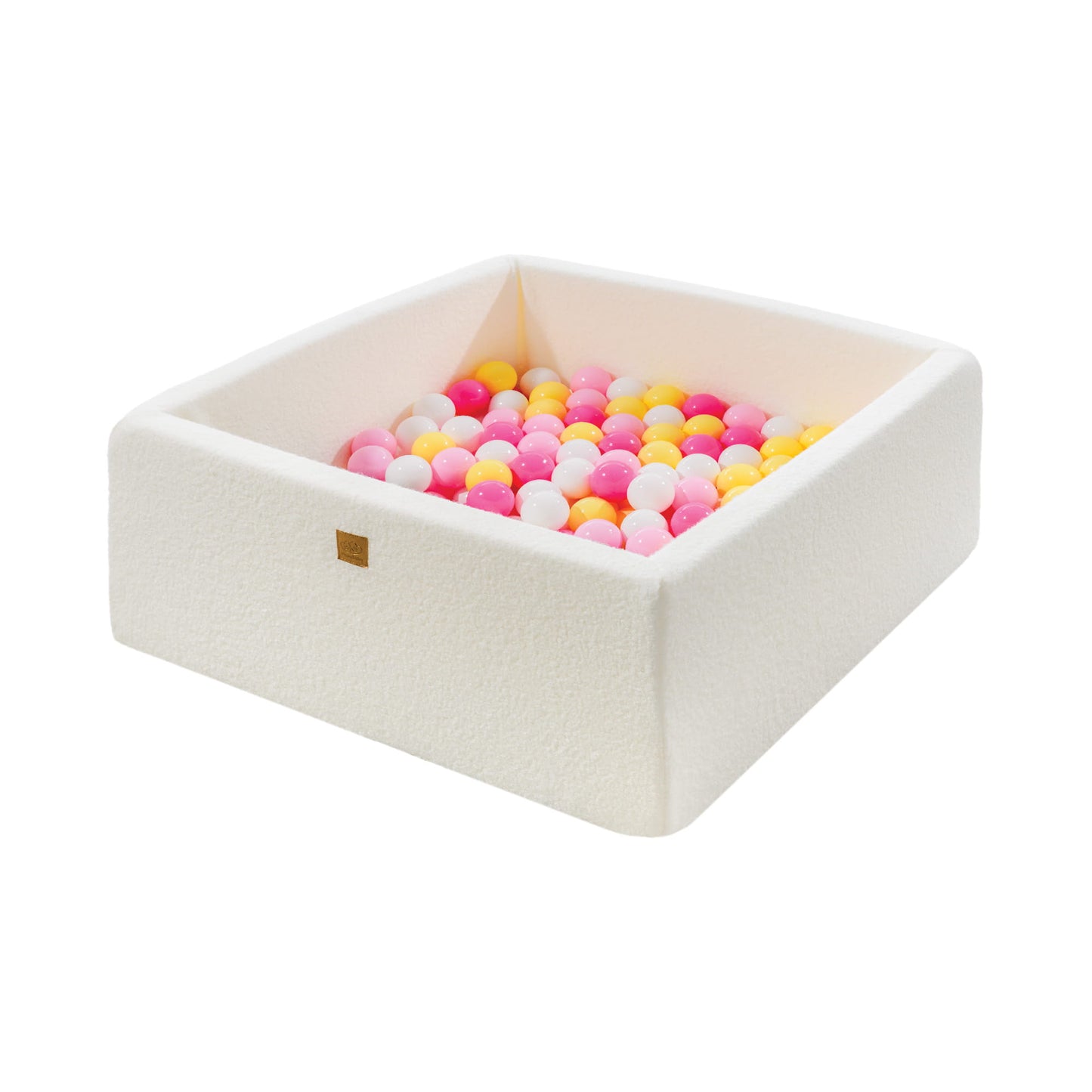 MeowBaby® Boucle White Square Balls Pit 90x90x40cm - 200 Pink White Yellow Balls