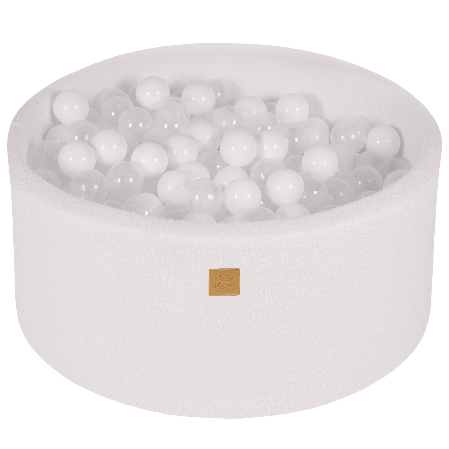 Round Ball Pit with 300 White/Transparent balls, 90x40cm - White Boucle