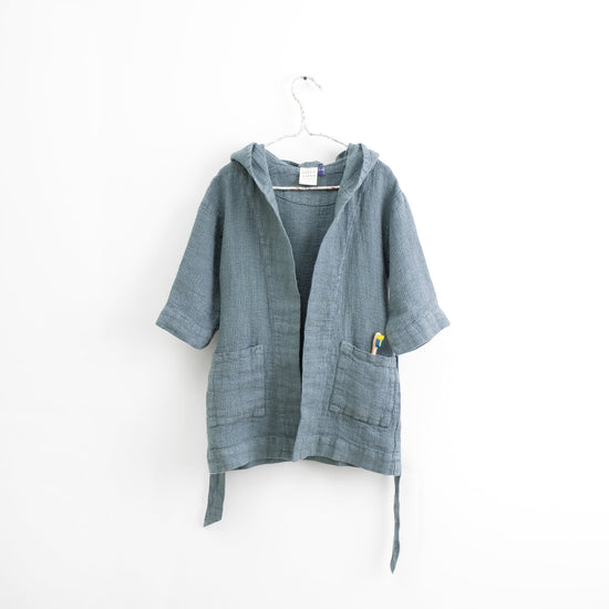 Linen Bathrobe for Kids - Blue Fog