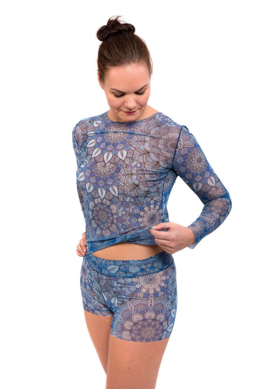 Tan-Through Long Sleeve Shirt – Blue Mandala