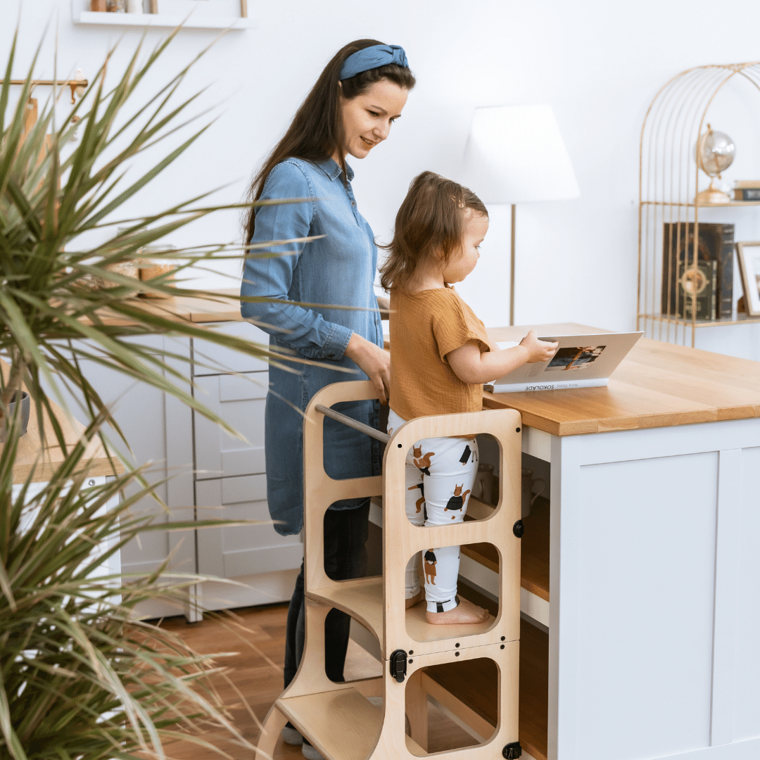 STEP'n'SIT® Convertible 2-in-1 Helper Tower/Table - Natural wood