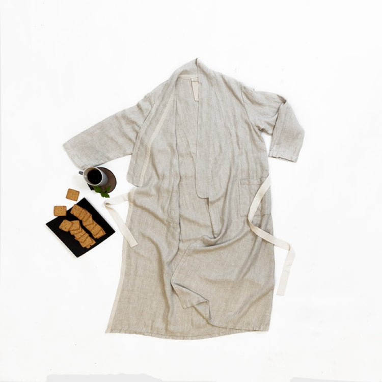 Linen bathrobe - Grey Fishbone