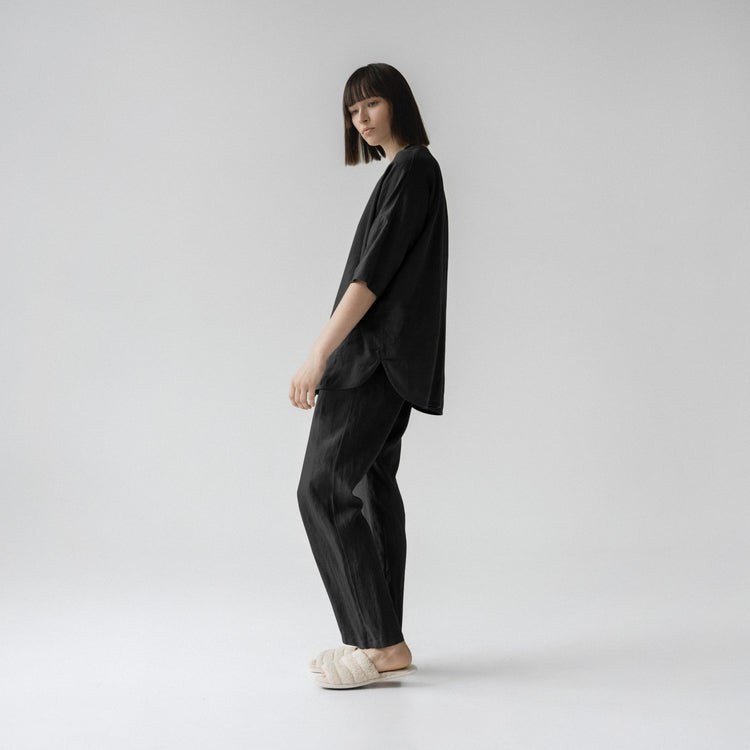 Linen Primrose Loungewear Set - Black