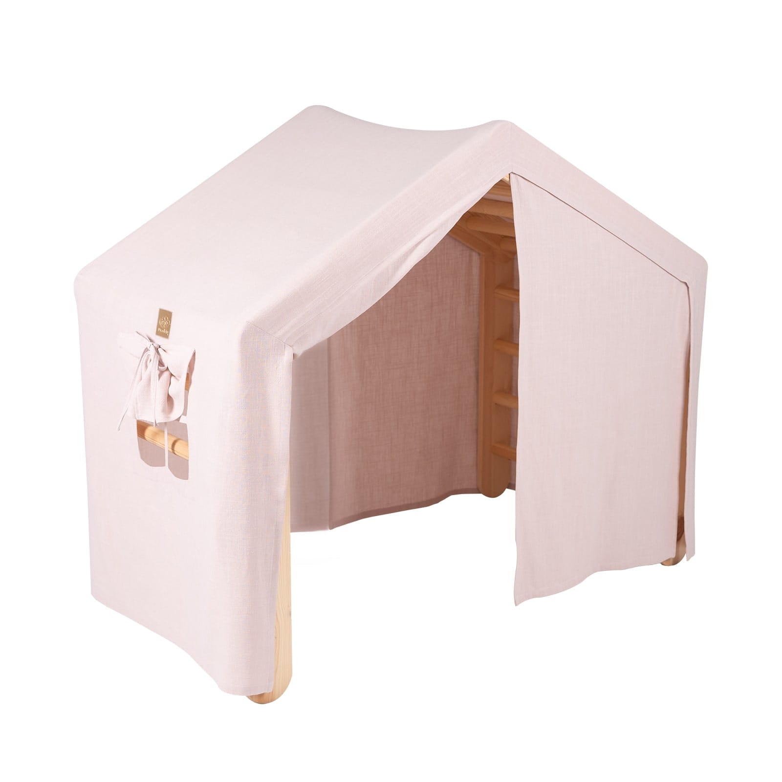 Large Natural Wood Ladder House With a Pink Cover