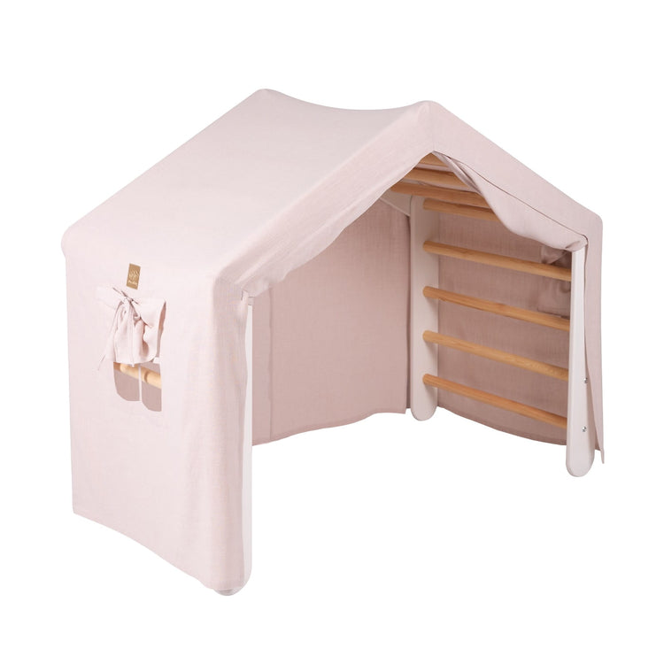 Large White Ladder House With a Pink Cover