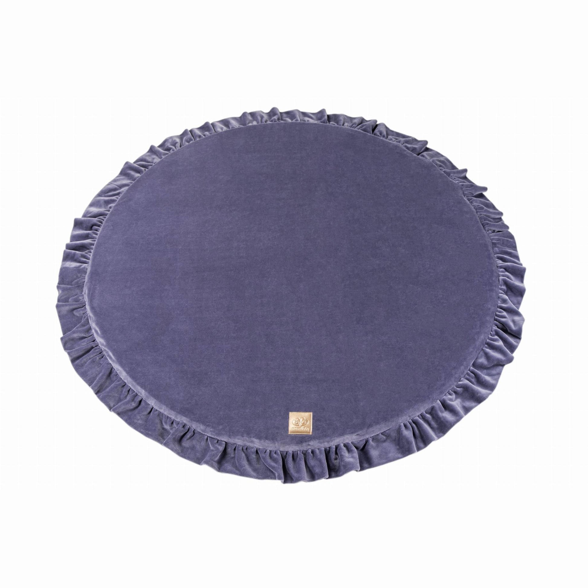 Round Play Mat With a Frill - Blue-Grey Velvet