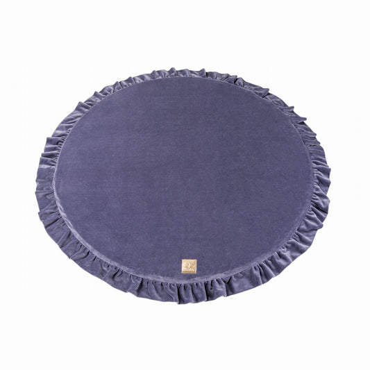 Round Play Mat With a Frill - Blue-Grey Velvet