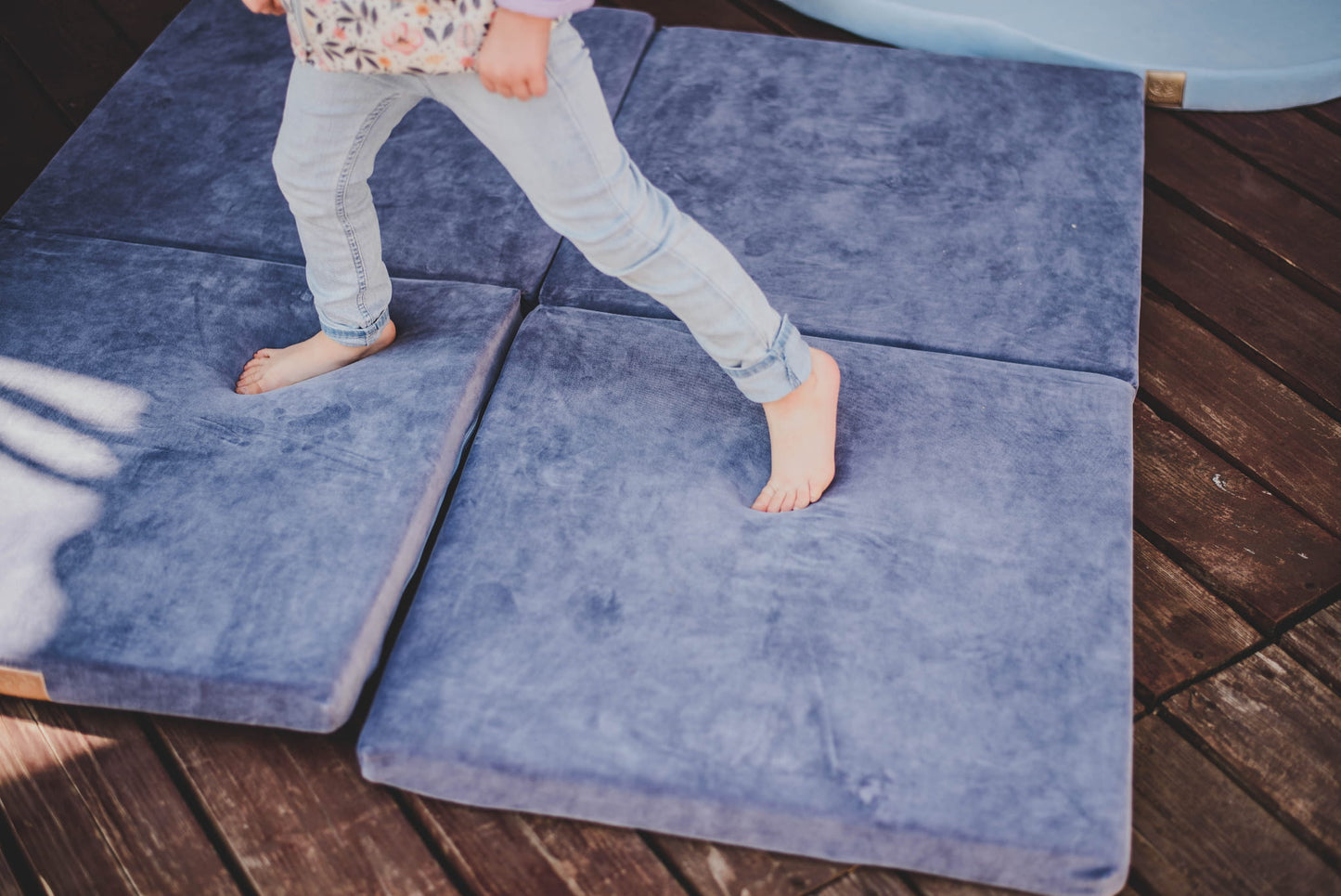 Play Mat for Kids - Square Blue-Grey Velvet