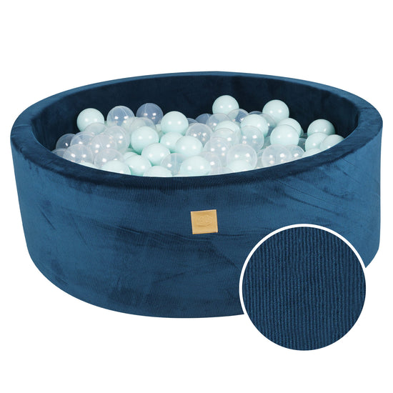 Round Ball Pit With 200 Light Blue/Translucent Balls, 90x30cm - Blue Velvet