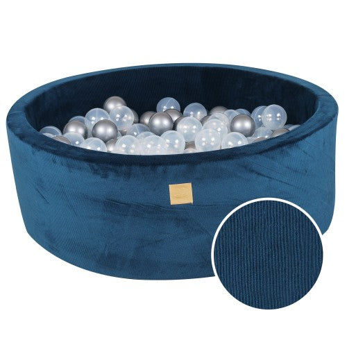 Round Ball Pit With 200 Metallic/Translucent Balls, 90x30cm - Blue Velvet