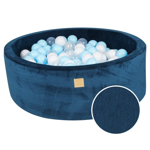 Round Ball Pit With 200 Baby Blue/White Balls, 90x30cm - Blue Velvet