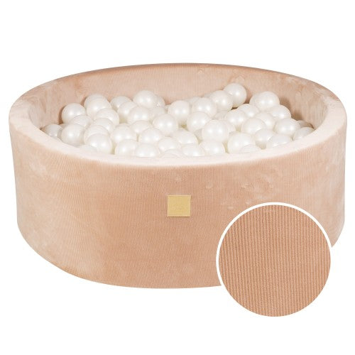 Round Ball Pit With 200 White Balls, 90x30cm - Sand Velvet