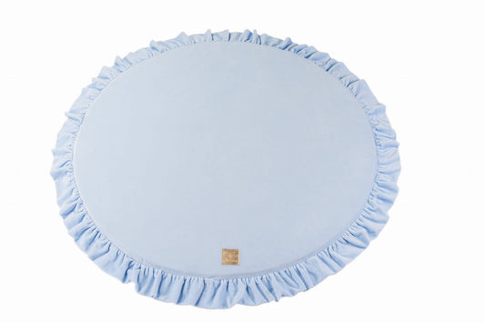 Round Play Mat With a Frill - Baby Blue Velvet