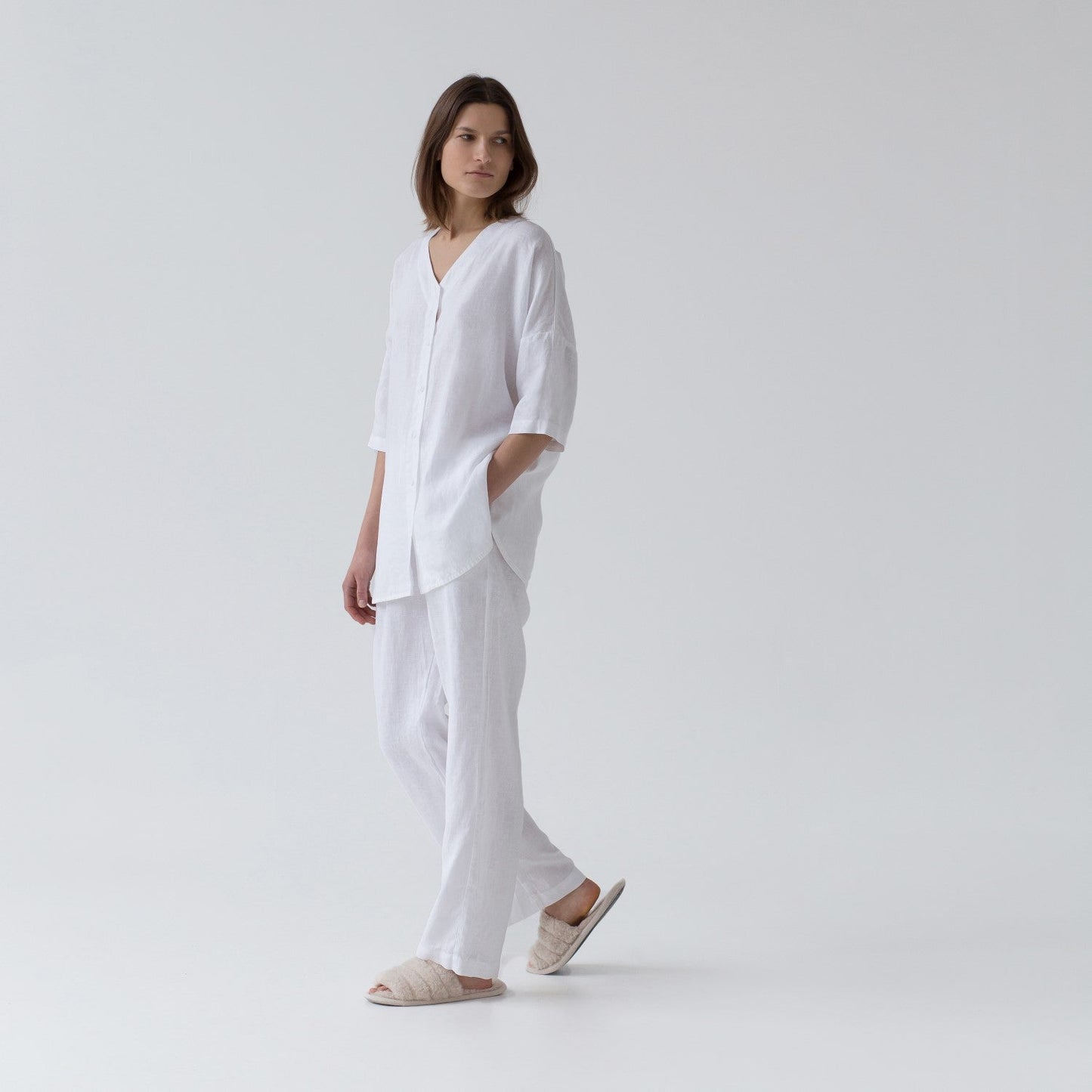 Linen Primrose Loungewear Set - Optical White