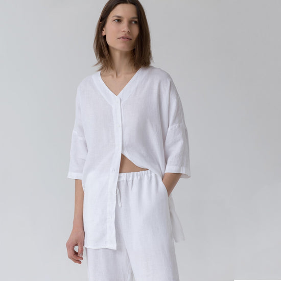 Linen Primrose Loungewear Set - Optical White