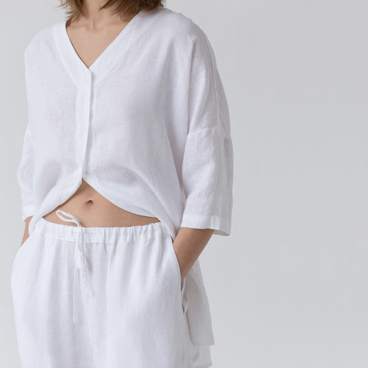 Linen Primrose Loungewear Set - Optical White