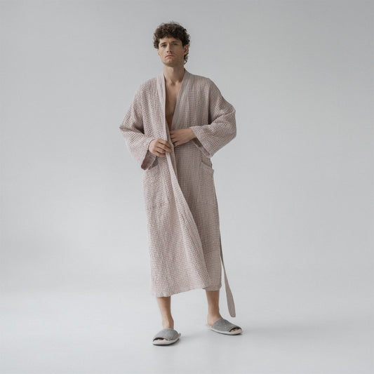 Honeycomb Waffle Bathrobe - Powder