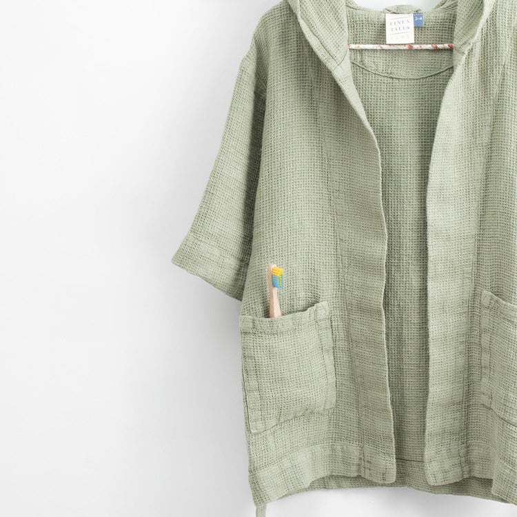 Linen Bathrobe for Kids - Sage