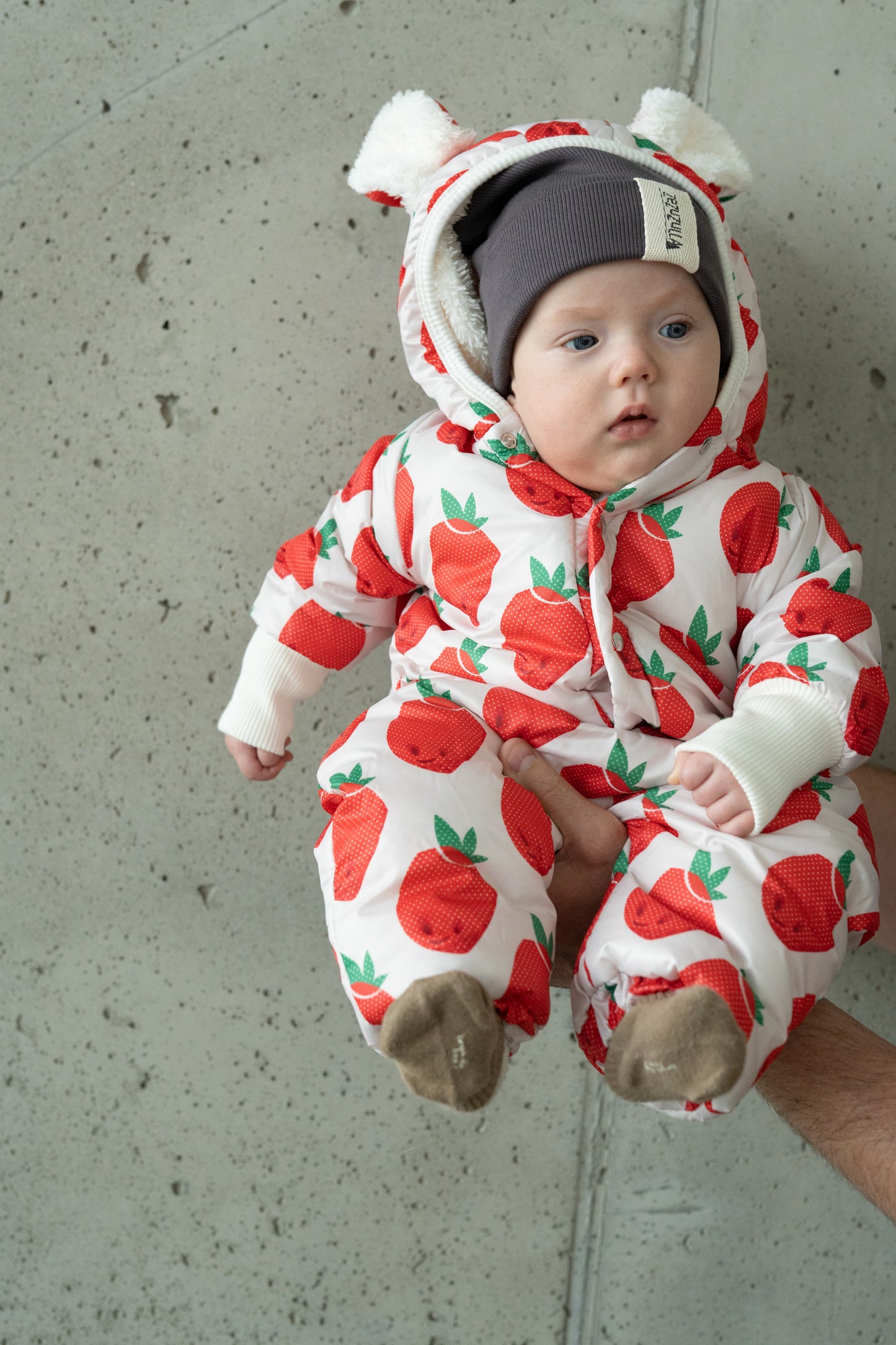 Winter Jumpsuit with Teddy Lining for Babies and Kids - Strawberries