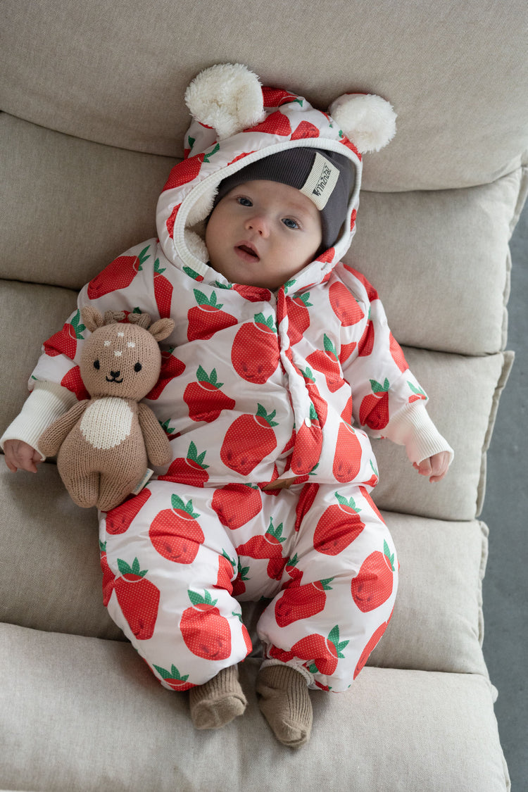 Winter Jumpsuit with Teddy Lining for Babies and Kids - Strawberries