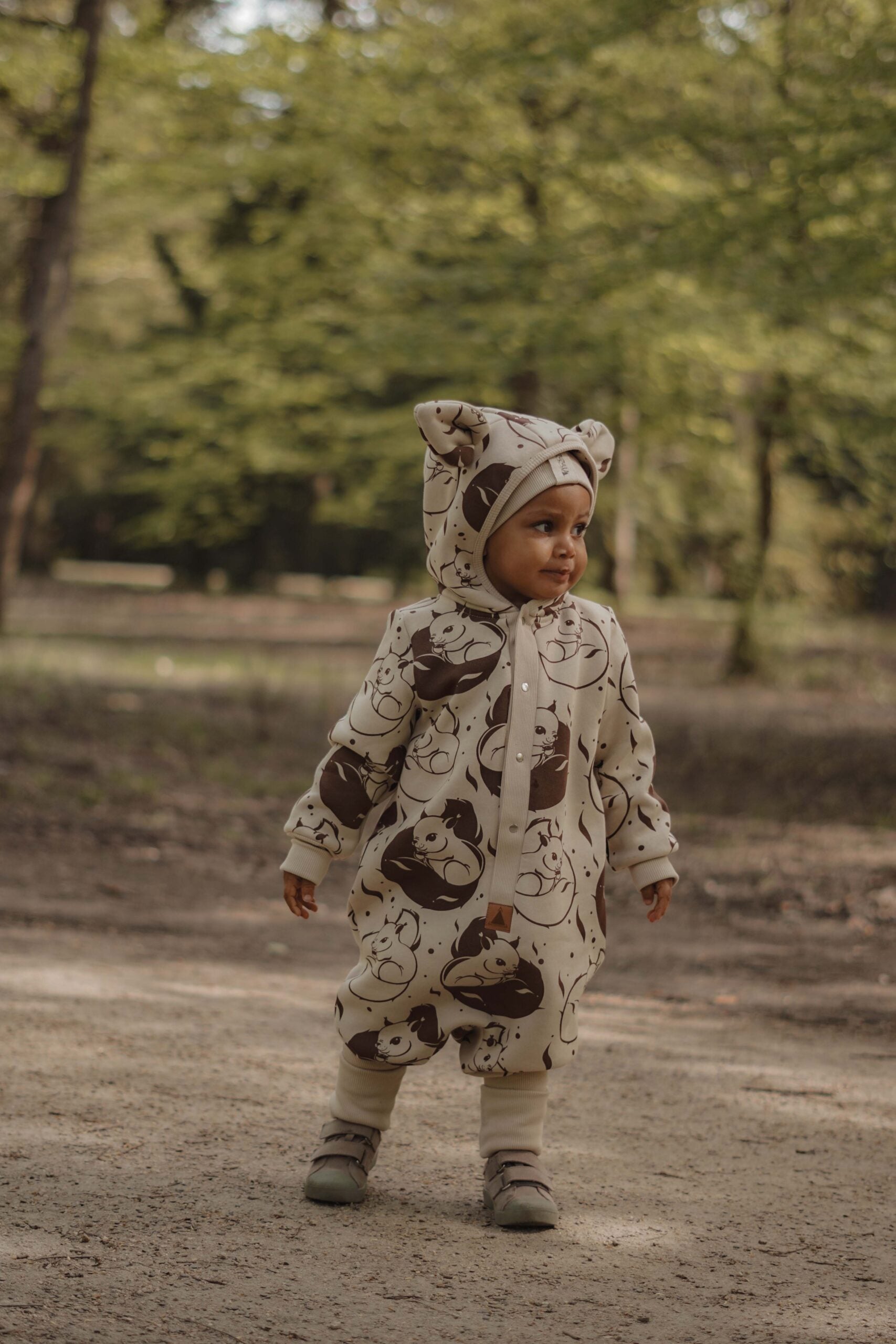 Eared Jumpsuit for Babies and Kids - Beige Squirrel