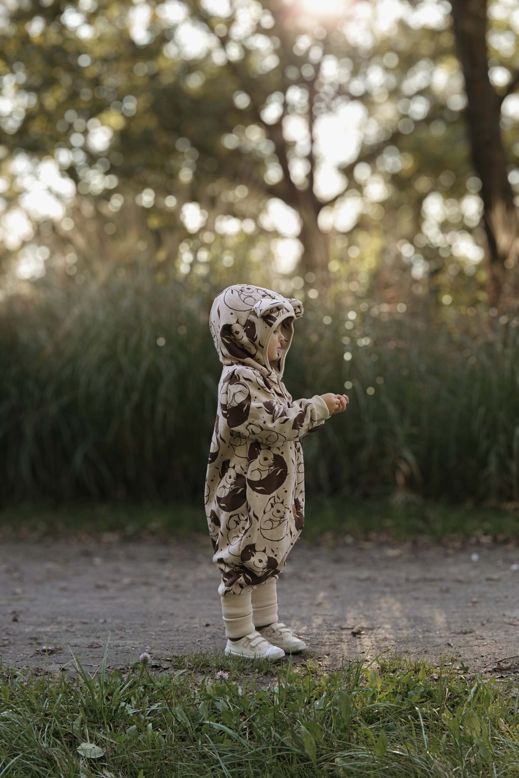 Eared Jumpsuit for Babies and Kids - Beige Squirrel