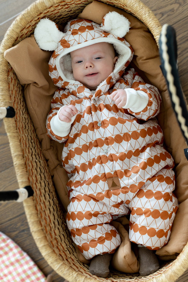 Winter Jumpsuit with Teddy Lining for Babies and Kids - Orange Dots