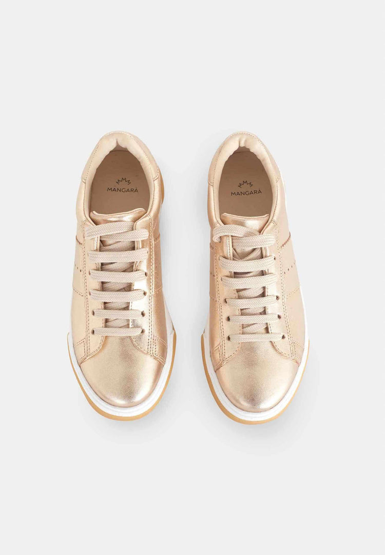 Women's Leather Sneakers - Metallic Golden