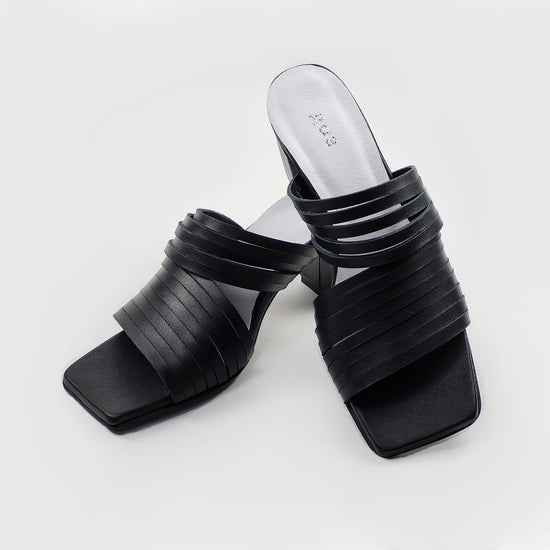 Handmade Strappy Matt Leather Sandals - Black