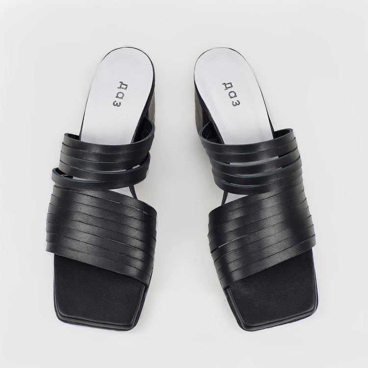 Handmade Strappy Matt Leather Sandals - Black