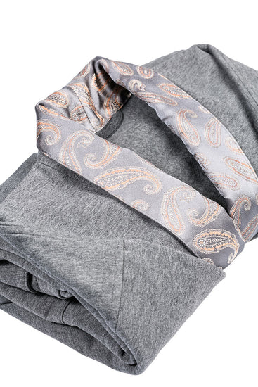 Gray Paisley Silk-Collared Robe