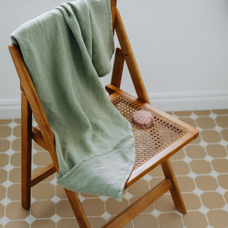 Linen Hooded Waffle Towel for Kids - Sage