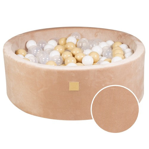 Round Ball Pit With 200 White/Sand Balls, 90x30cm - Sand Velvet