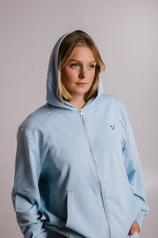 Panda Soft Fleece Full Zip Hoodie - Light Blue